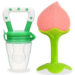 Chinmay Kids Baby Fruit Shape Teether & Soother Soft Stick Dental Care BPA- Free Pack of 2 Teether - Light Pink Green-image-90