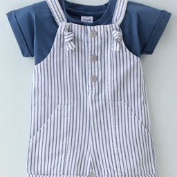 Simply Premium Interlock Striped Dungaree & Half Sleeves T-Shirt - Navy Blue-image-57