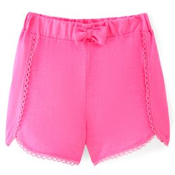 Babyhug Single Jersey Mid Thigh Shorts with Bow Applique - Pink-image-2
