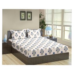 Trance Home Linen Soft Pure Cotton Double King Flat Bedsheet with 2 Pillow Cover- Aangan Blue-11