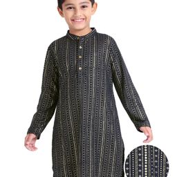 Earthy Touch Woven Full Sleeves Aztec Glitter Printed Kurta - Navy Blue-image-30