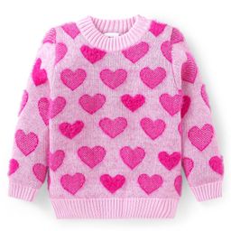 Babyhug Knitted Full Sleeves Pullover Sweater with Hearts Design - Pink-image-95