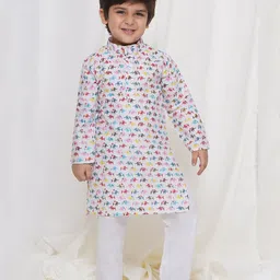 AJ Dezines Cotton Full Sleeves Animal Print Kurta Pyjama Set-Cream-picture-23