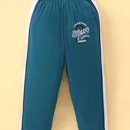 Taeko Single Jersey Knit Full Length Lounge Pants With Text Print - Teal Blue-image-51