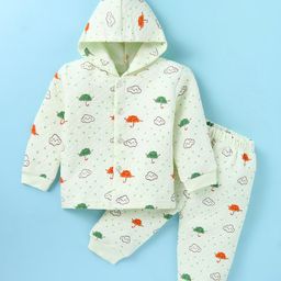 Tango Full Sleeves Front Open Hooded Winter Night Suit With Hearts Print - Light Green-image-54