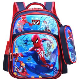 SYGA Kids School Bag Cute Cartoon Design Large Backpack With Pencil Case Suitable for Primary School Student- Height 16.53inch (Blue Spiderman)-image-99