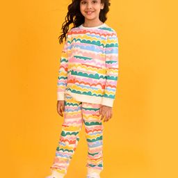 Anthrilo Fleece Full Sleeves Clouds Printed Comfirt Fit Sweatshirt With Coordinating Joggers Set - Pink-picture-16