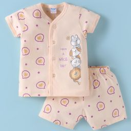 Tango Single Jersey Knit Half Sleeves Shorts Night Suit with Animal & Hearts Print- Cream-image-98