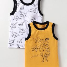 Bodycare Cotton Knit Sleeveless Vests With Dino Print - Yellow & White-image-101
