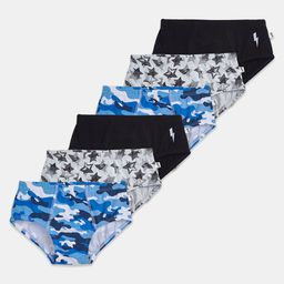 Plan B Cotton Elastane Pack Of 6 Stars & Camouflage Printed Briefs - Grey Black & Blue-image-68