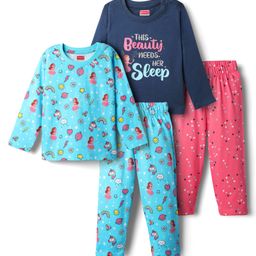 Babyhug Cotton Knit Full Sleeves Co-Ord Night Suits With Fairy Print Pack of 2 - Multicolor-picture-16