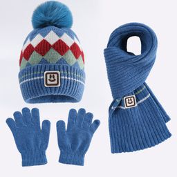 Babyhug Designed Woollen Cap Glove & Muffler Sets with Pom Pom Blue - Diameter 12 cm-picture-18