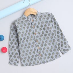 The Magic Wand Cotton Full Sleeves Floral Printed Kurta Style Shirt - Grey-image-2