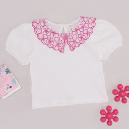 Pantaloons Junior Half Puffed Sleeves Textured Top - Snow White-picture-21