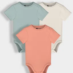 Orange Sugar 100% Cotton Knit Pack Of 3 Half Sleeves Solid Onesies - Multi Colour-image-22
