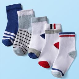Cute Walk by Babyhug Knitted Ankle Length Anti-bacterial Sock with Stripes Print Pack of 5 - Blue & White-picture-26