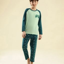 Lil Tomatoes Cotton Knit Full Sleeves Gaming Remote Printed Night Suit Set - Light Green-picture-19