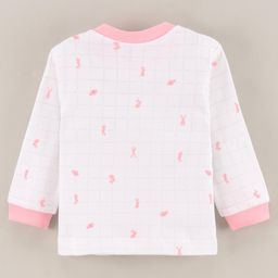 Zero Interlock Full Sleeves Top And Lounge Pants Set Rabbit Print - Peach White image 3