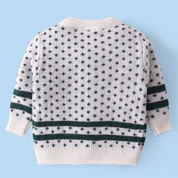 Babyhug Knitted Full Sleeves Front Open Sweater Set With Polka Dot Design - Green & White image 3