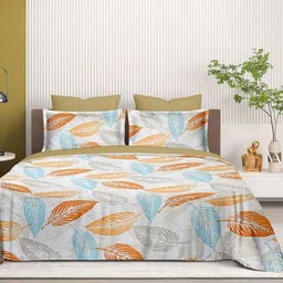 Cortina Yellow & Blue Floral Printed 144 TC King Bedsheet Set 2.74m x 2.74m-image-42