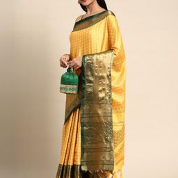 KALINI Yellow Cotton Blend Woven Design Sarees-picture-6