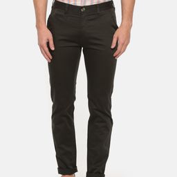 Peter England Casuals Men Olive Green Super Slim Fit Solid Regular Trousers-image-122