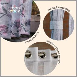 Urban Space Multicolor Polyester Printed Window Curtain with Eyelets & Tieback - Set of 2 (5 ft) image 4