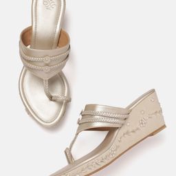House of Pataudi Floral Embroidered Wedges-35