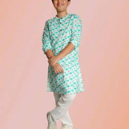 Tippy Top Kids Turquoise & White Printed Full Sleeves Kurta with Pyjamas-image-76