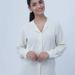 Strong & Brave Cream Crepe Solid Casual Shirt-image-14