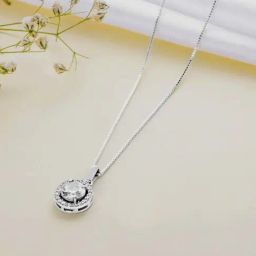 Zavya 925 Silver Circle of Radiance Rhodium-Plated CZ Gemstone Pendant with Chain for Women-image-82