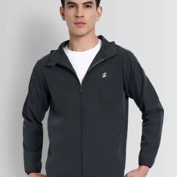 Dcyphr Charcoal Regular Fit Sporty Windcheater Jacket-22
