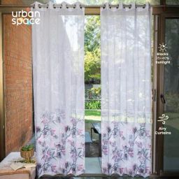 Urban Space Multicolor Polyester Printed Long Door Curtain with Eyelets & Tiebacks - Set of 2 (8 ft) image 2