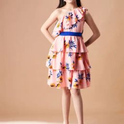 Cherry & Jerry Girls Peach Floral Fit and Flare Knee Length Dress-image-21