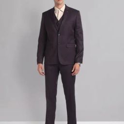 AD by Arvind Wine Red Terry Regular Fit Solid Reversible Waistcoat Three Piece Suit-image-56