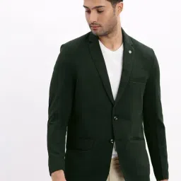 SHOWOFFFF Dark Green Cotton Solid Slim Fit Blazer-picture-42