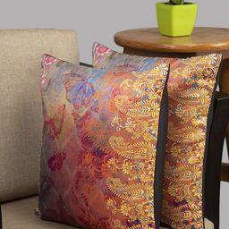 HOUZZCODE Magenta & Yellow Set of 2 Ethnic Motifs Square Cushion Covers-33
