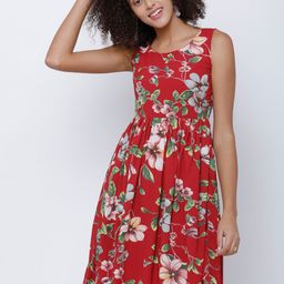 Tokyo Talkies Women Red Printed Fit and Flare Dress-picture-41