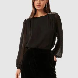 Forever New Black Polyester Regular Fit Embellished Top-image-67