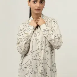 Strong & Brave Beige Satin Printed Casual Shirt-image-58