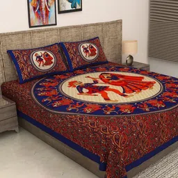 Urban Magic Blue & Red Abstract Printed Cotton 104 TC Queen Bedsheet with 2 Pillow Covers-image-36