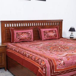 iTokri Pink & Maroon Ethnic Motifs King Bedsheet with 2 Pillow Covers-image-52