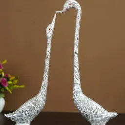 eCraftIndia 16.5 Inch Silver Kissing Swan Couple Handcrafted Decorative Figurine-17