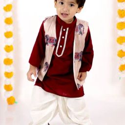 Little Bansi Kids Maroon Printed Kurta Set-image-34