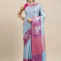 Banarasi Silk Works Blue Silk Woven Saree With Unstitched Blouse-picture-32