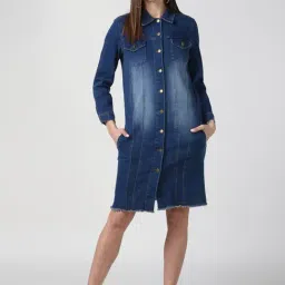 StyleStone Blue Longline Denim Jacket-image-76