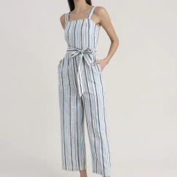 Pink Fort Off-White & Blue Cotton Striped Jumpsuit-image-17