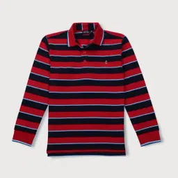 Gini & Jony Kids Red & Black Cotton Striped Full Sleeves Polo T-Shirt-image-65