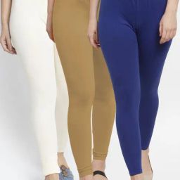 Gracit Blue & Skin Mid Rise Leggings - Pack Of 3-image-99