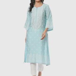 Biba Blue Printed A Line Kurta-image-60